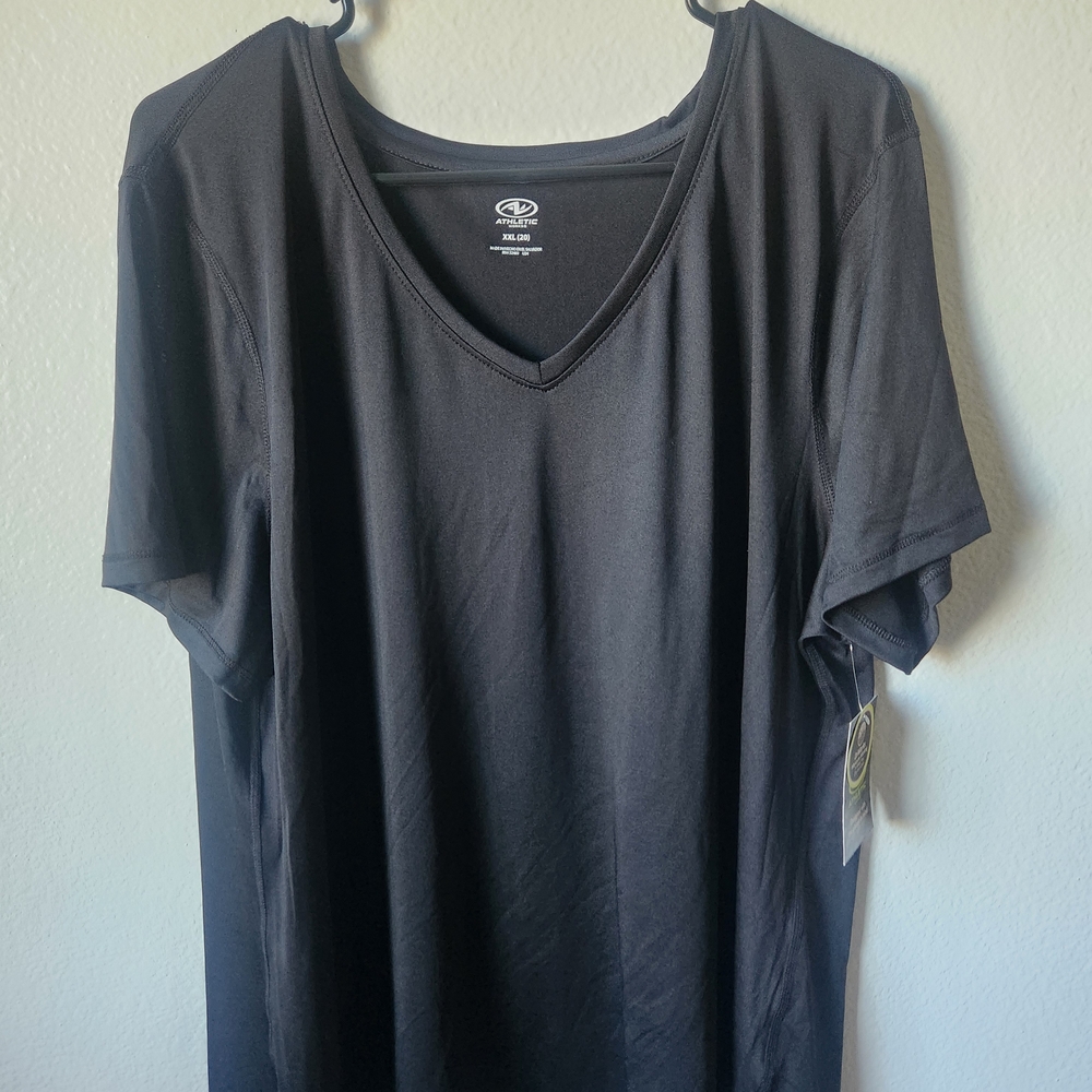 Athletic Works XXL Black V-Neck Women's Workout Tee NWT